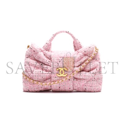 CHANEL MINI BOW BAG TWEED & GOLD METAL PINK, BLACK & WHITE AS5849 (26*18*5cm) CHANEL MINI BOW BAG TWEED & GOLD METAL PINK, BLACK & WHITE AS5849 (26*18*5cm)